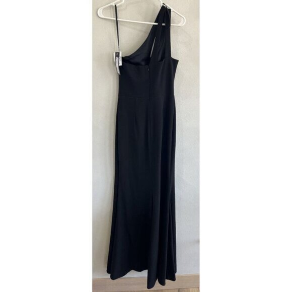 $248 XSCAPE Womens Black Gown One Sleeve Off Shoulder Maxi Evening Dress 4 - Picture 5 of 6